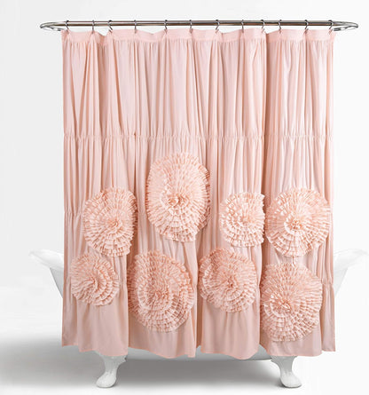 Serena Shower Curtain, 72" W x 72" L, Blush -Ruffled Bathroom Curtain - Pink Fabric Shower Curtains - Coquette Decor