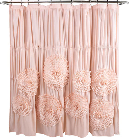 Serena Shower Curtain, 72" W x 72" L, Blush -Ruffled Bathroom Curtain - Pink Fabric Shower Curtains - Coquette Decor