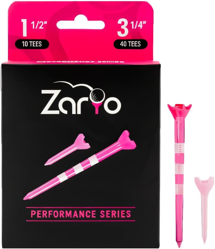 Plastic Golf Tees 3 1/4 Inch Combo with Par 3 Short Golf Tees 1 1/2 inch - Near Unbreakable - 4 Prong with Height Marker Stripes - Many Colors