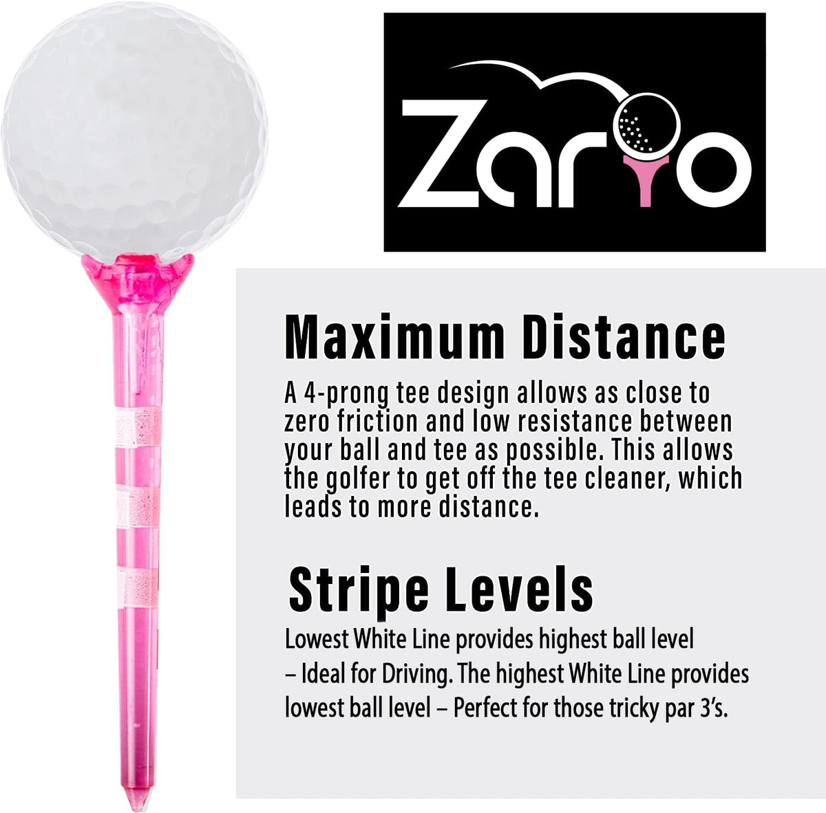 Plastic Golf Tees 3 1/4 Inch Combo with Par 3 Short Golf Tees 1 1/2 inch - Near Unbreakable - 4 Prong with Height Marker Stripes - Many Colors
