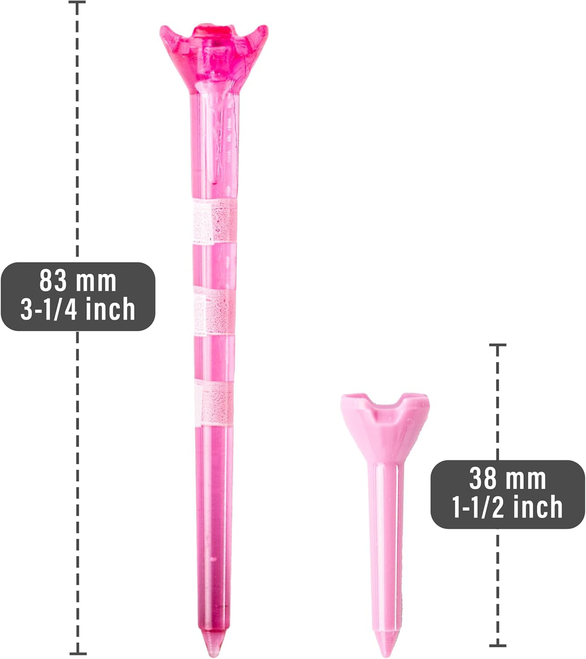 Plastic Golf Tees 3 1/4 Inch Combo with Par 3 Short Golf Tees 1 1/2 inch - Near Unbreakable - 4 Prong with Height Marker Stripes - Many Colors