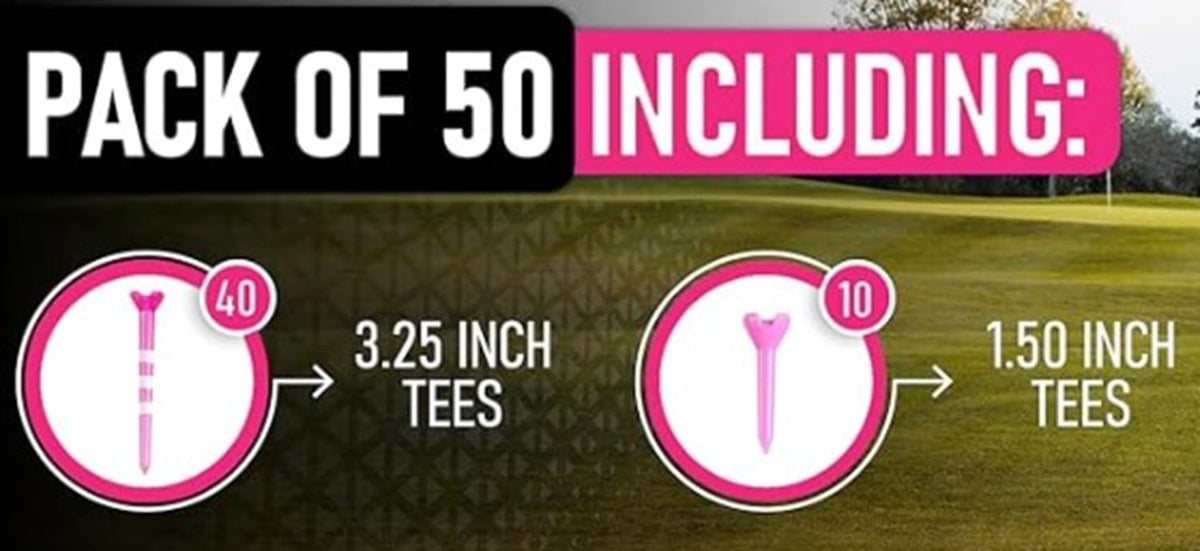 Plastic Golf Tees 3 1/4 Inch Combo with Par 3 Short Golf Tees 1 1/2 inch - Near Unbreakable - 4 Prong with Height Marker Stripes - Many Colors
