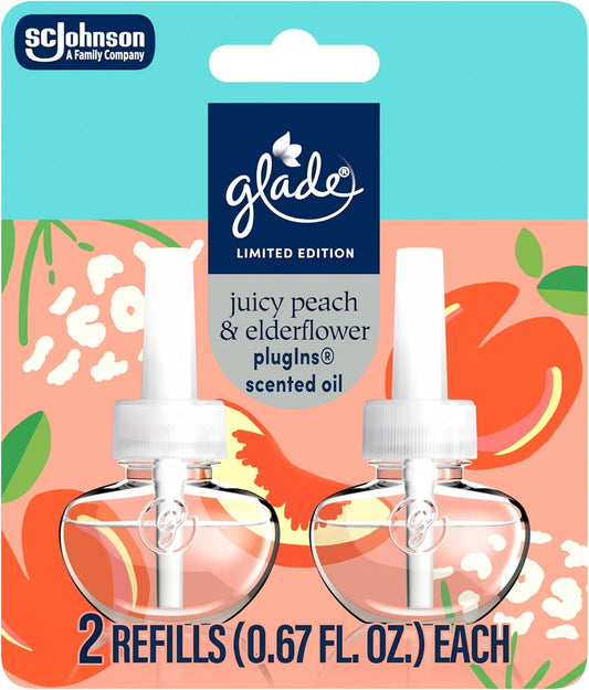 PlugIns Refills Air Freshener, Juicy Peach & Elderflower, Scented and Essential Oils for Home and Bathroom, 1.34 Fl Oz, 2 Count