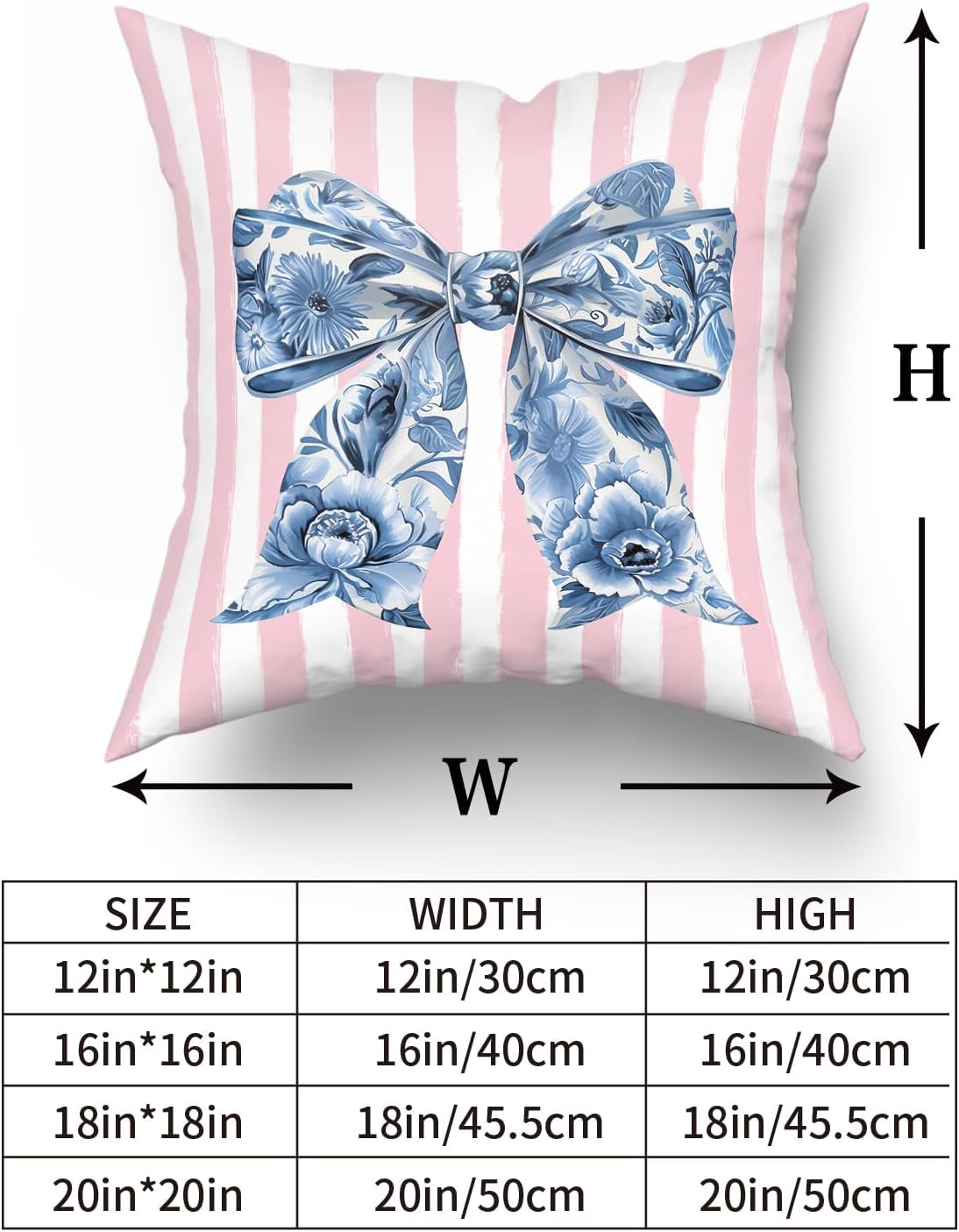 Chinoiserie Bow Pillow Covers 18x18 Inch Set of 2 Blue and Pink Throw Pillow Cases Preppy Girly Room Decor, Double Sided Pattern