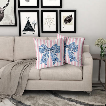 Chinoiserie Bow Pillow Covers 18x18 Inch Set of 2 Blue and Pink Throw Pillow Cases Preppy Girly Room Decor, Double Sided Pattern