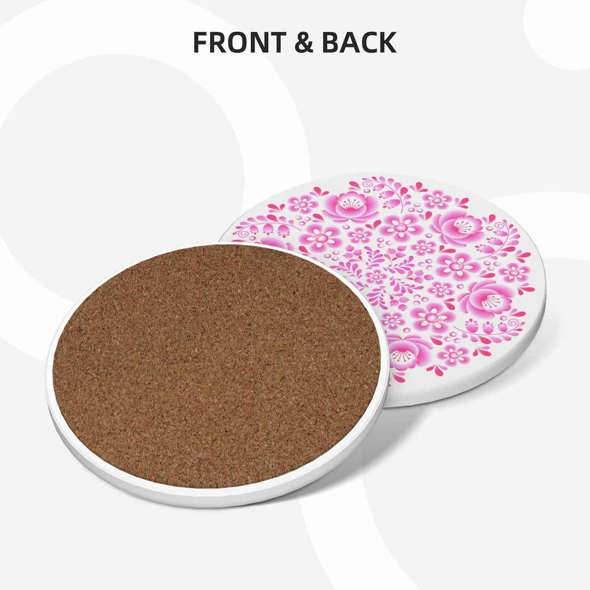 Coasters with Holder,Pink Flower Style Ceramic Drink Coaster, Absorbent Coaster Sets of 6 for Tabletop Protection,Suitable for Kinds of Cups, Wooden Table