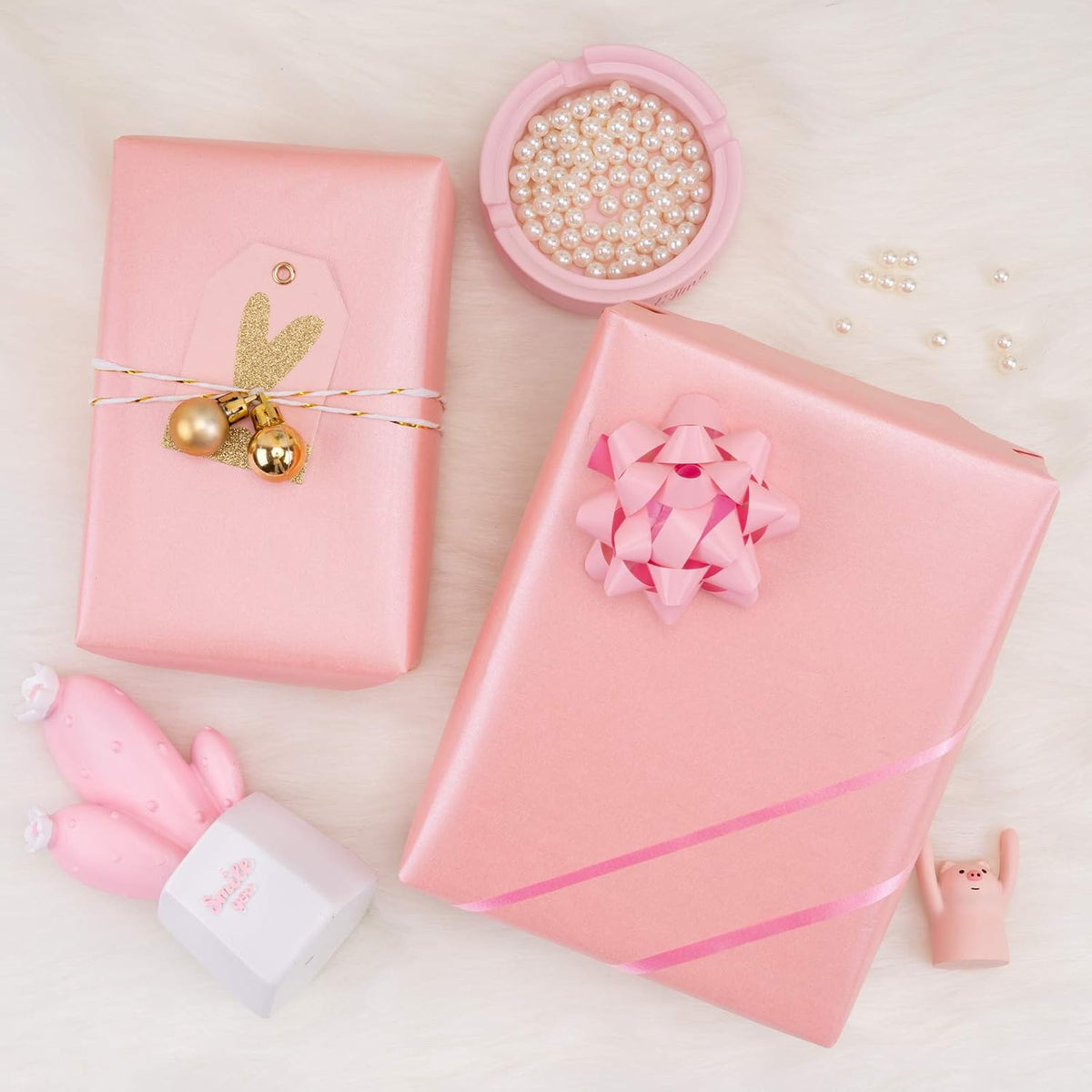 Pink Gift Wrapping Paper - Solid Color Pearly Shiny Silk Paper for Mother's Day, Valentine's Day, Wedding, Birthday, Baby Shower Girls, Bridal Shower, Anniversary, Easter - 17 Inch X 32.8 Feet