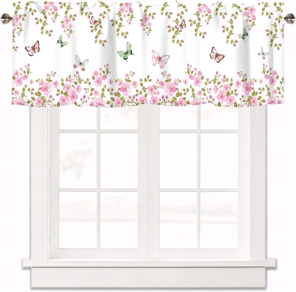 Pink Floral Curtain Valances for Windows 1 Panel, 42x12 in