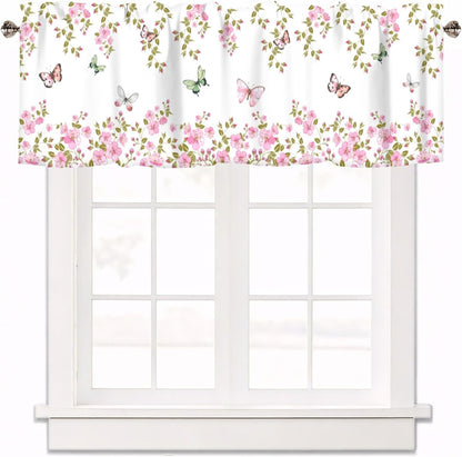 Pink Floral Curtain Valances for Windows 1 Panel, 42x12 in
