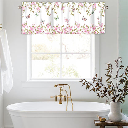 Pink Floral Curtain Valances for Windows 1 Panel, 42x12 in
