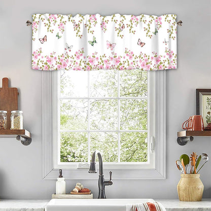 Pink Floral Curtain Valances for Windows 1 Panel, 42x12 in