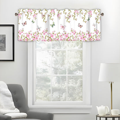 Pink Floral Curtain Valances for Windows 1 Panel, 42x12 in