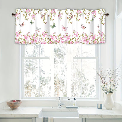 Pink Floral Curtain Valances for Windows 1 Panel, 42x12 in
