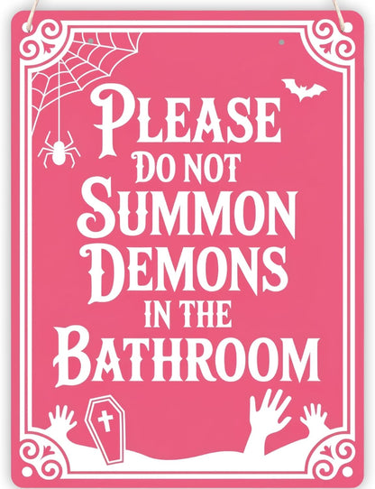 Vintage Gothic Halloween Wooden Hanging Sign Gifts, Witchy Bathroom Indoor Sign for Wall, Pink