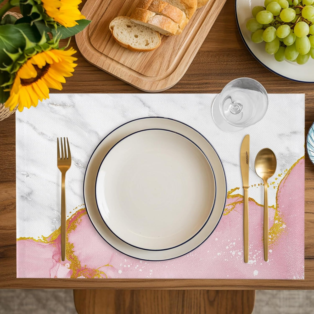 Placemat Set of 6 Pink Marble Dining Table Placemats White Modern Abstract Art Luxury Heat Resistant Washable Table Mats Non Slip Kitchen Placemats for Dining Room Home Decor