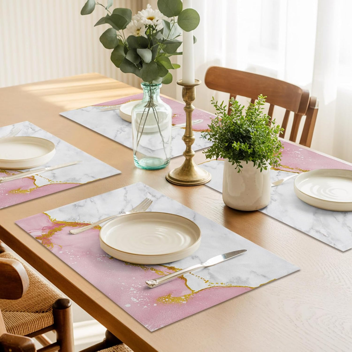 Placemat Set of 6 Pink Marble Dining Table Placemats White Modern Abstract Art Luxury Heat Resistant Washable Table Mats Non Slip Kitchen Placemats for Dining Room Home Decor