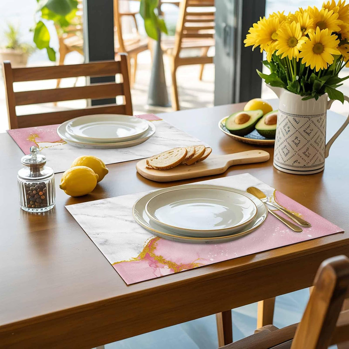 Placemat Set of 6 Pink Marble Dining Table Placemats White Modern Abstract Art Luxury Heat Resistant Washable Table Mats Non Slip Kitchen Placemats for Dining Room Home Decor