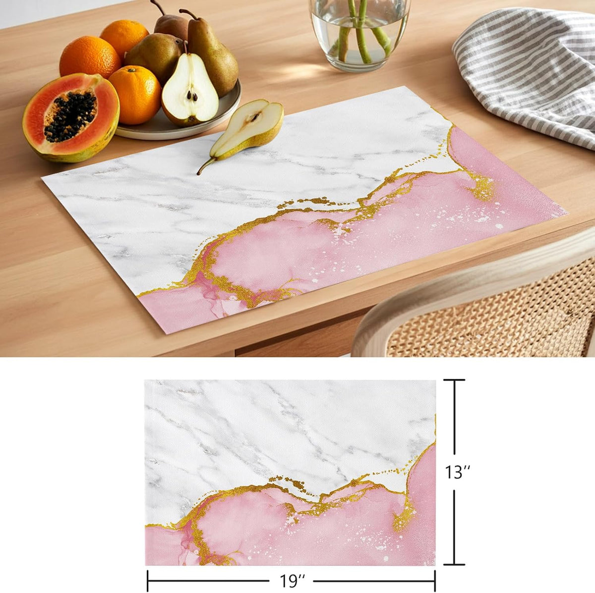 Placemat Set of 6 Pink Marble Dining Table Placemats White Modern Abstract Art Luxury Heat Resistant Washable Table Mats Non Slip Kitchen Placemats for Dining Room Home Decor