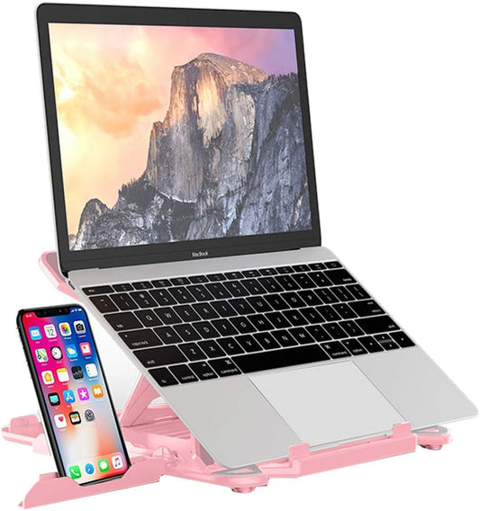 Ergonomic Adjustable Laptop Stand Riser, Portable Notebook Holder Mount for MacBook, Dell, Thinkpad & More 10-15.6" - Pink