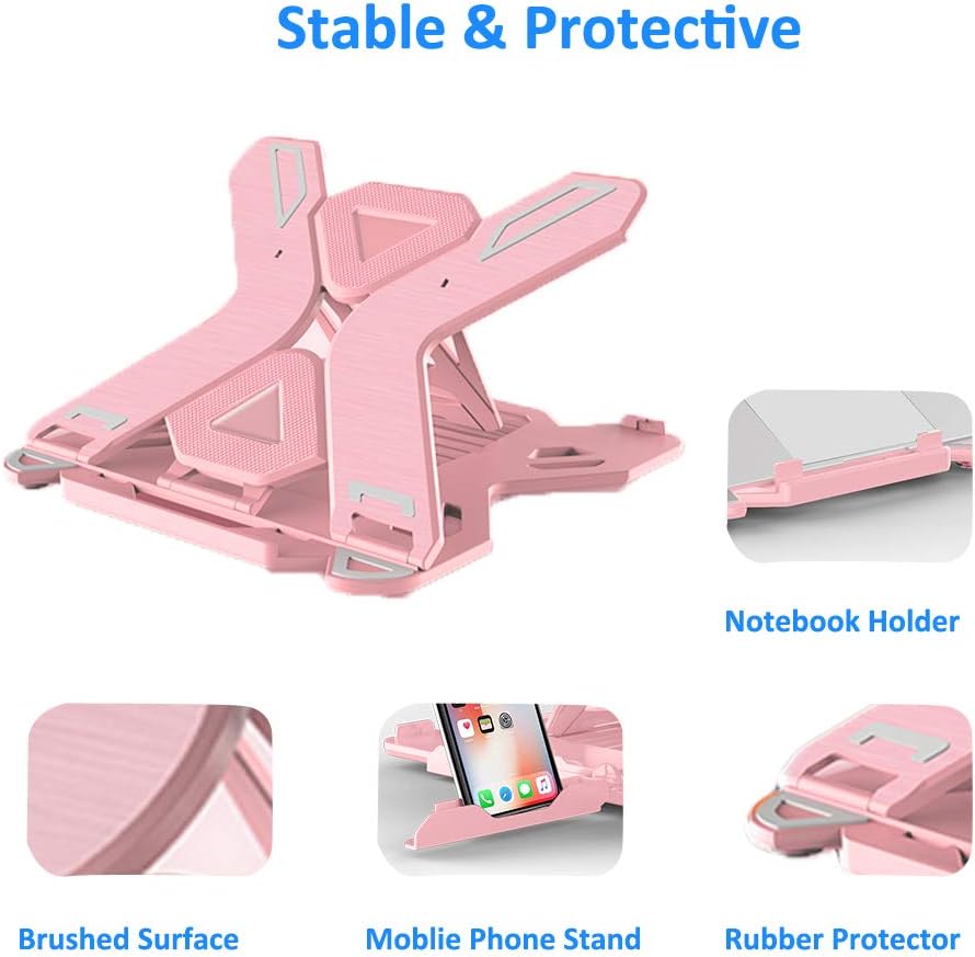 Ergonomic Adjustable Laptop Stand Riser, Portable Notebook Holder Mount for MacBook, Dell, Thinkpad & More 10-15.6" - Pink