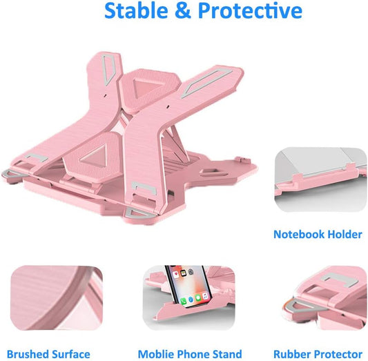 Ergonomic Adjustable Laptop Stand Riser, Portable Notebook Holder Mount for MacBook, Dell, Thinkpad & More 10-15.6" - Pink