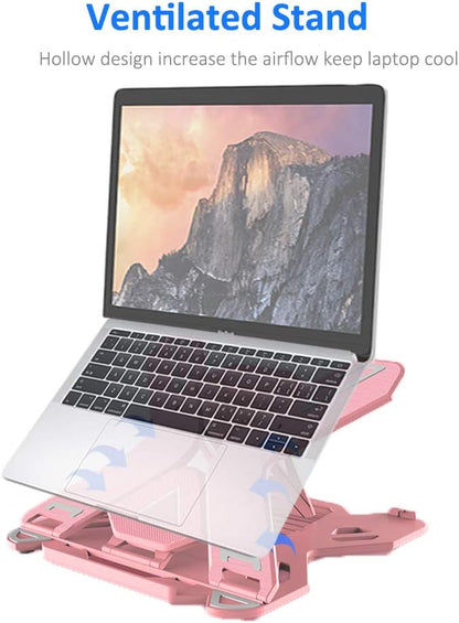Ergonomic Adjustable Laptop Stand Riser, Portable Notebook Holder Mount for MacBook, Dell, Thinkpad & More 10-15.6" - Pink