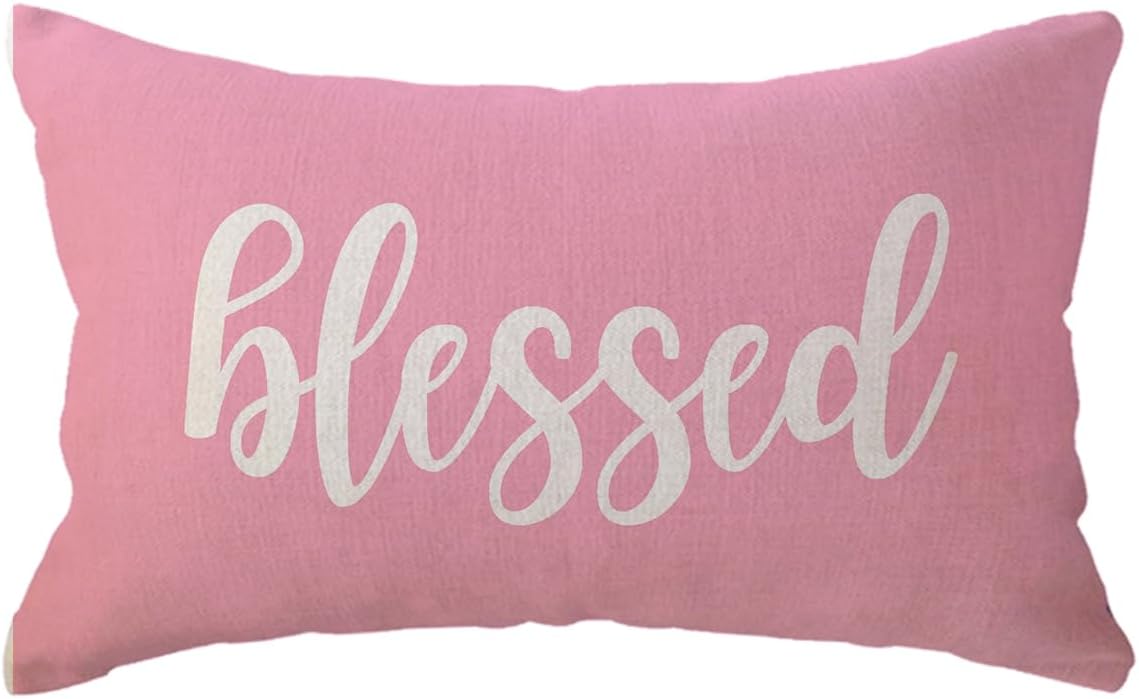 Blessed Lumbar Throw Pillow Covers Farmhouse Rustic Decorative Rectangular/Waist Pillowcases 12 x 20 Inch Front/Porch Decor Cushion Covers Housewarming Gifts (Pink)
