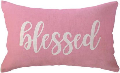 Blessed Lumbar Throw Pillow Covers Farmhouse Rustic Decorative Rectangular/Waist Pillowcases 12 x 20 Inch Front/Porch Decor Cushion Covers Housewarming Gifts (Pink)