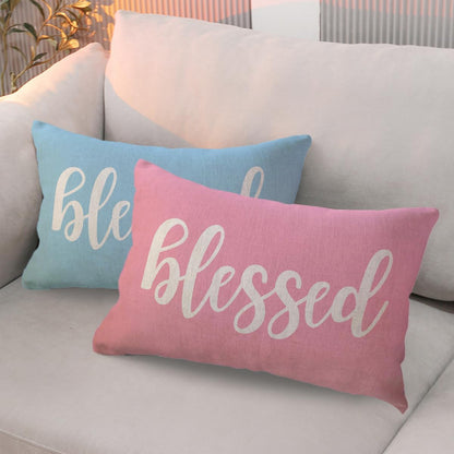 Blessed Lumbar Throw Pillow Covers Farmhouse Rustic Decorative Rectangular/Waist Pillowcases 12 x 20 Inch Front/Porch Decor Cushion Covers Housewarming Gifts (Pink)