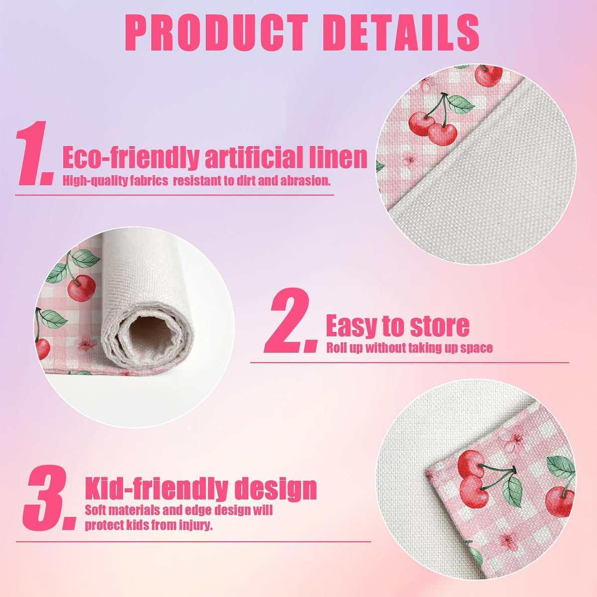 Pink Cherry Spring Flower Placemats Set of 6,12x18 Inch Linen Place Mat Washable Stain Resistant Table Mats for Spring Summer Seasonal Farmhouse Kitchen Party Home Decor