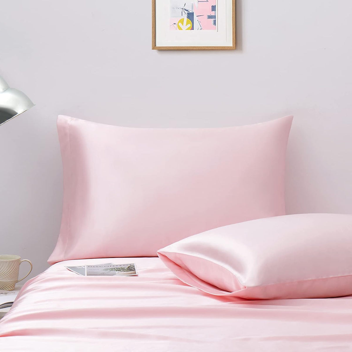 Satin Pillowcase King Set of 2, Ultra Soft & Silky Satin Pillow Cases for Hair and Skin, Wrinkle Fade Resistant Pillow Covers with Envelope Closure (Blush Pink)