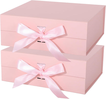 LFBOX Pink Gift Box with Ribbon Magnetic Lids 2 Pack