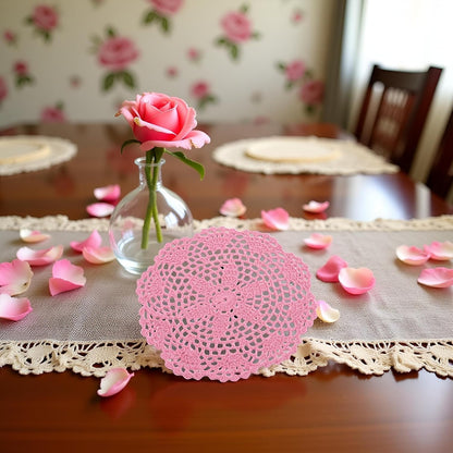 Pink Round Lace Doily Placemat Hand Crochet Floral Table Mat Home Accessories Place Mats Kitchen and Table Linens