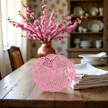 Pink Round Lace Doily Placemat Hand Crochet Floral Table Mat Home Accessories Place Mats Kitchen and Table Linens
