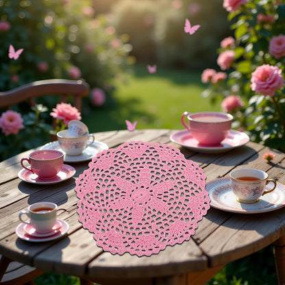 Pink Round Lace Doily Placemat Hand Crochet Floral Table Mat Home Accessories Place Mats Kitchen and Table Linens