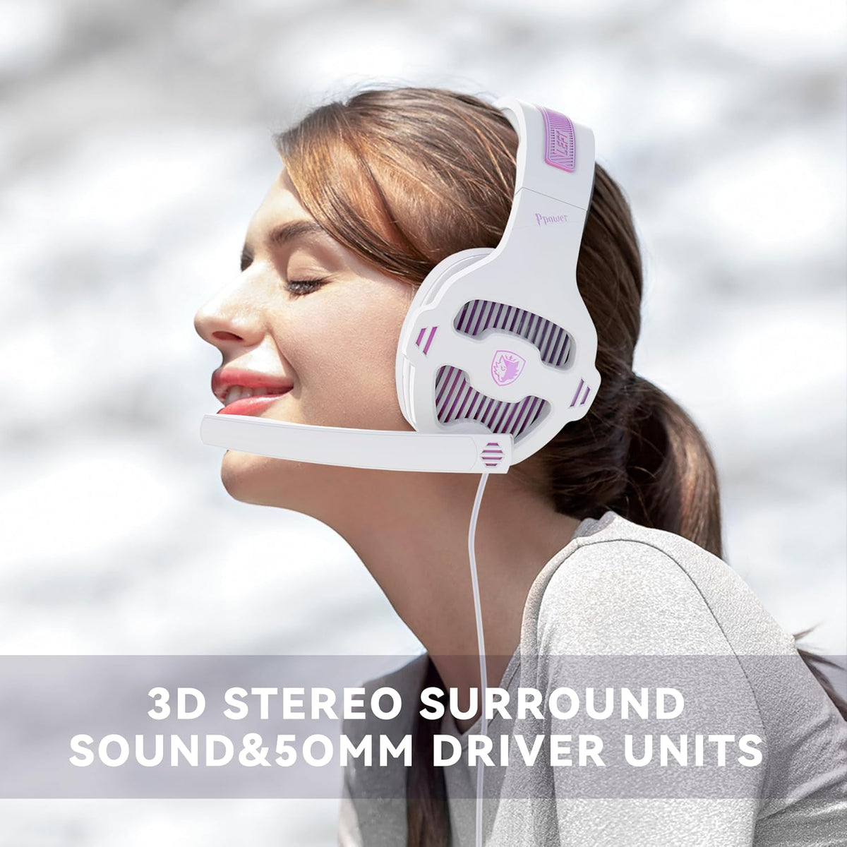 SA726 Stereo Gaming Headset for Xbox One PS4 PS5 Controller, Over Ear Headphone with Mic Noise Cancelling Headset for PC Xbox Series (White Pink)