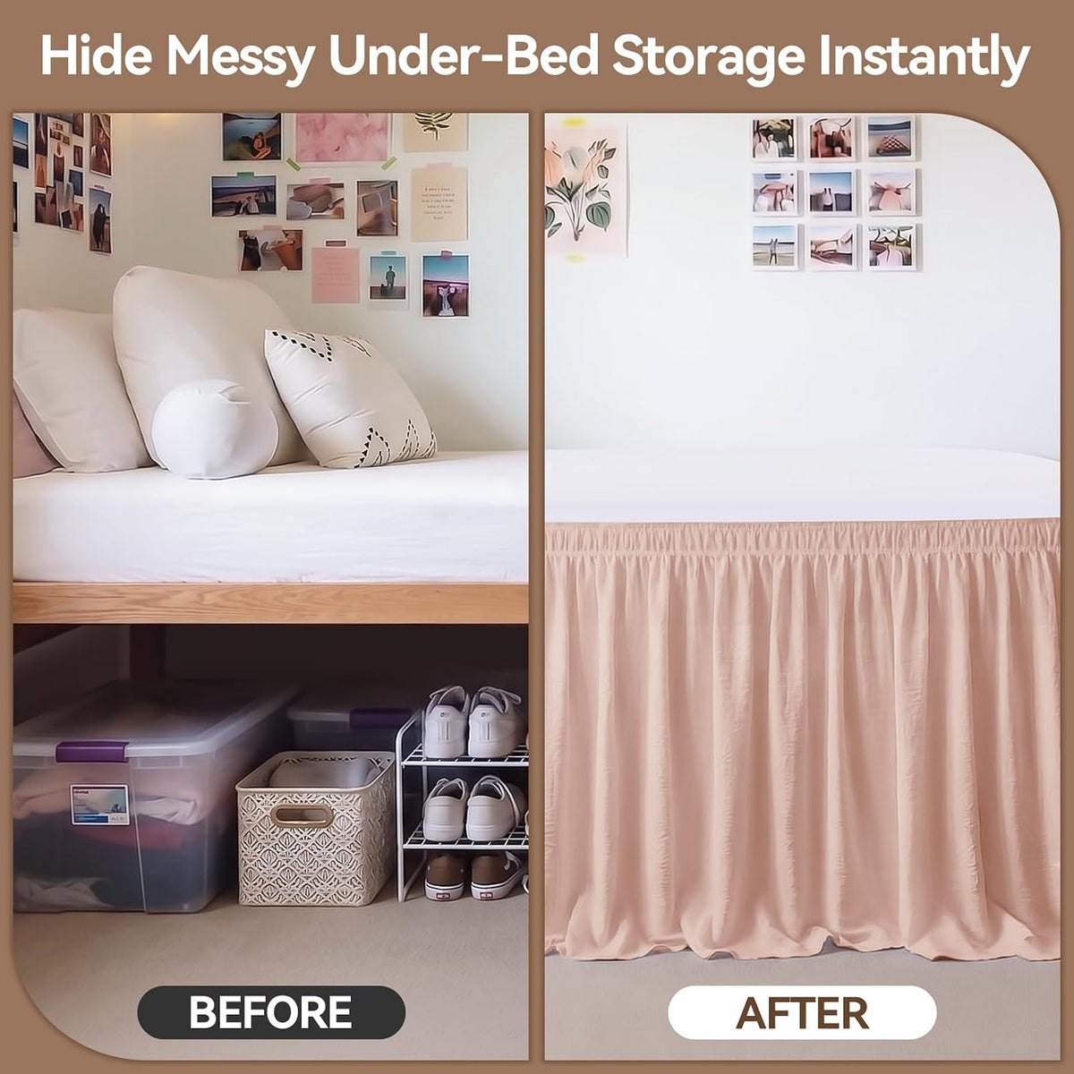 College Dorm Bed Skirt Twin XL 36 Inch Drop, Blush Pink Elastic Bedskirt