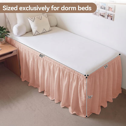 College Dorm Bed Skirt Twin XL 36 Inch Drop, Blush Pink Elastic Bedskirt