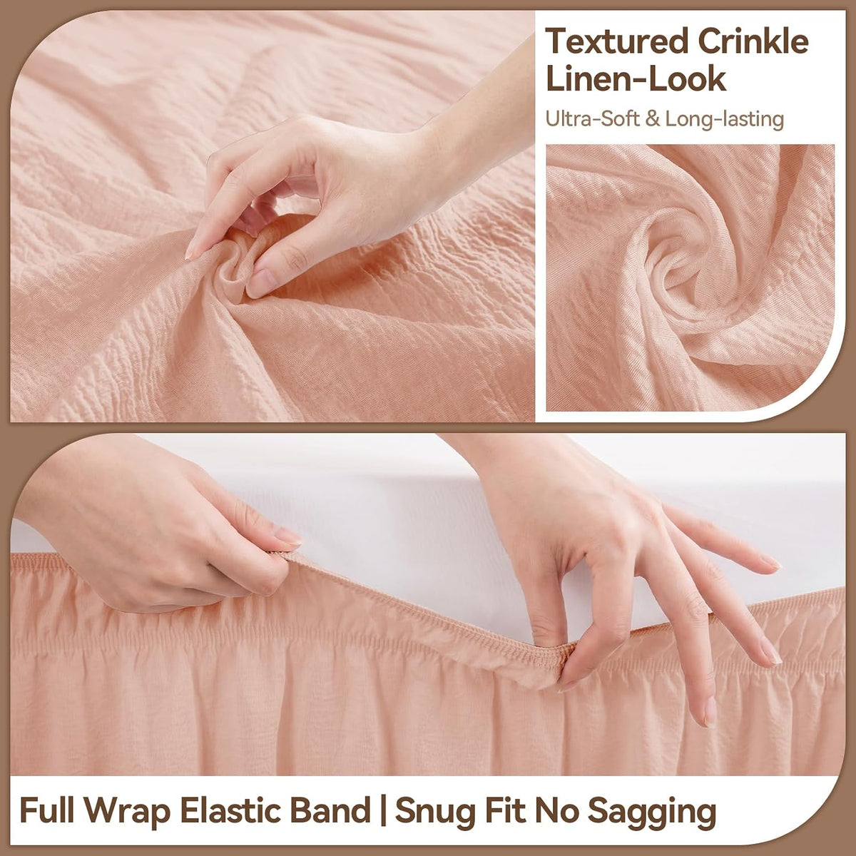 College Dorm Bed Skirt Twin XL 36 Inch Drop, Blush Pink Elastic Bedskirt