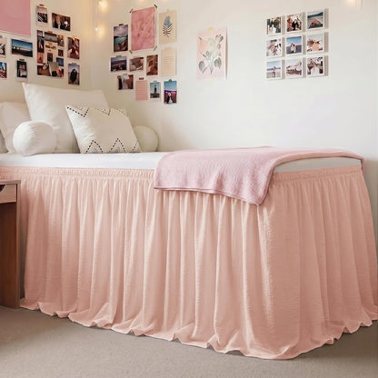 College Dorm Bed Skirt Twin XL 36 Inch Drop, Blush Pink Elastic Bedskirt