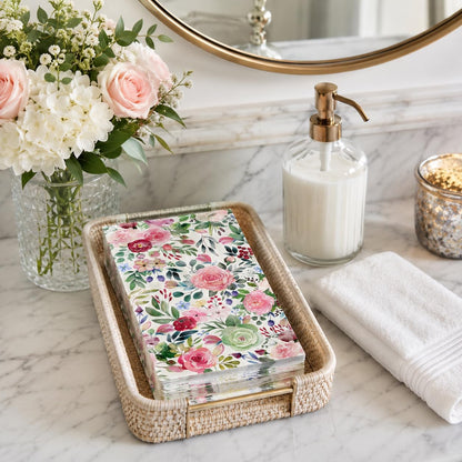 Floral Paper Napkins, 80PCS Watercolor Flower Guest Paper Napkins Disposable, Pink Roses Dinner Hand Napkin for Wedding, Theme Party,Birthday,Bridal Showers,Baby Showers,Kitchen & Bathroom 4.5x8 Inch