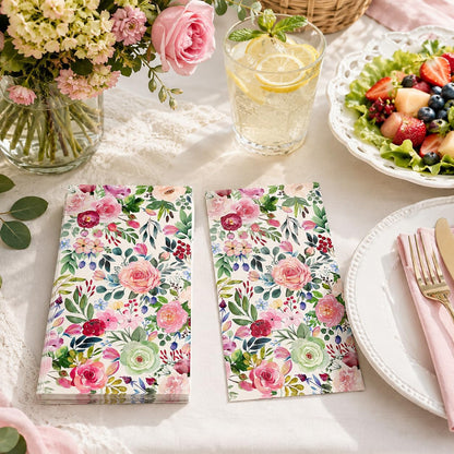 Floral Paper Napkins, 80PCS Watercolor Flower Guest Paper Napkins Disposable, Pink Roses Dinner Hand Napkin for Wedding, Theme Party,Birthday,Bridal Showers,Baby Showers,Kitchen & Bathroom 4.5x8 Inch