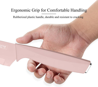 14-Piece Aesthetic Pink Knife Set with Wood Block Non-Rust Elegant Gifts