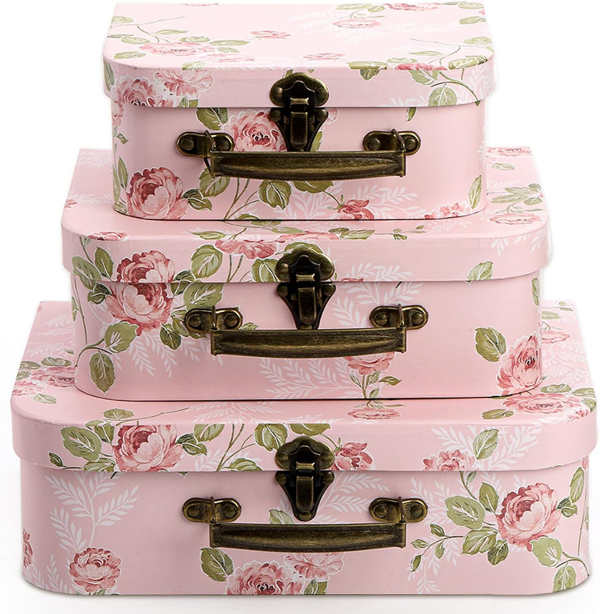 3 Pack Paperboard Suitcases Storage Box Decorative Storage Boxes Gift Boxes With Lids for Photo Storage Home Decoration, Wedding, Birthday, Anniversary, Pink