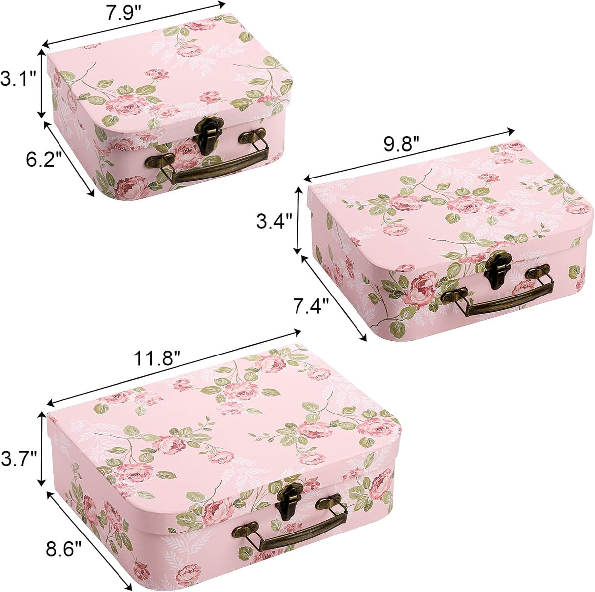 3 Pack Paperboard Suitcases Storage Box Decorative Storage Boxes Gift Boxes With Lids for Photo Storage Home Decoration, Wedding, Birthday, Anniversary, Pink