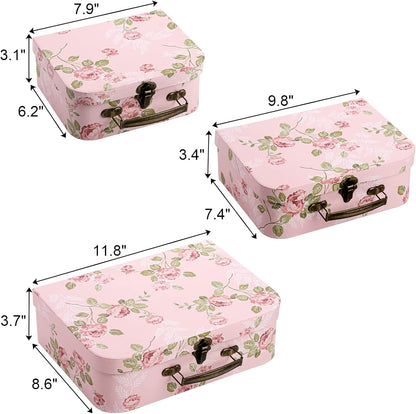 3 Pack Paperboard Suitcases Storage Box Decorative Storage Boxes Gift Boxes With Lids for Photo Storage Home Decoration, Wedding, Birthday, Anniversary, Pink