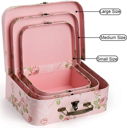 3 Pack Paperboard Suitcases Storage Box Decorative Storage Boxes Gift Boxes With Lids for Photo Storage Home Decoration, Wedding, Birthday, Anniversary, Pink