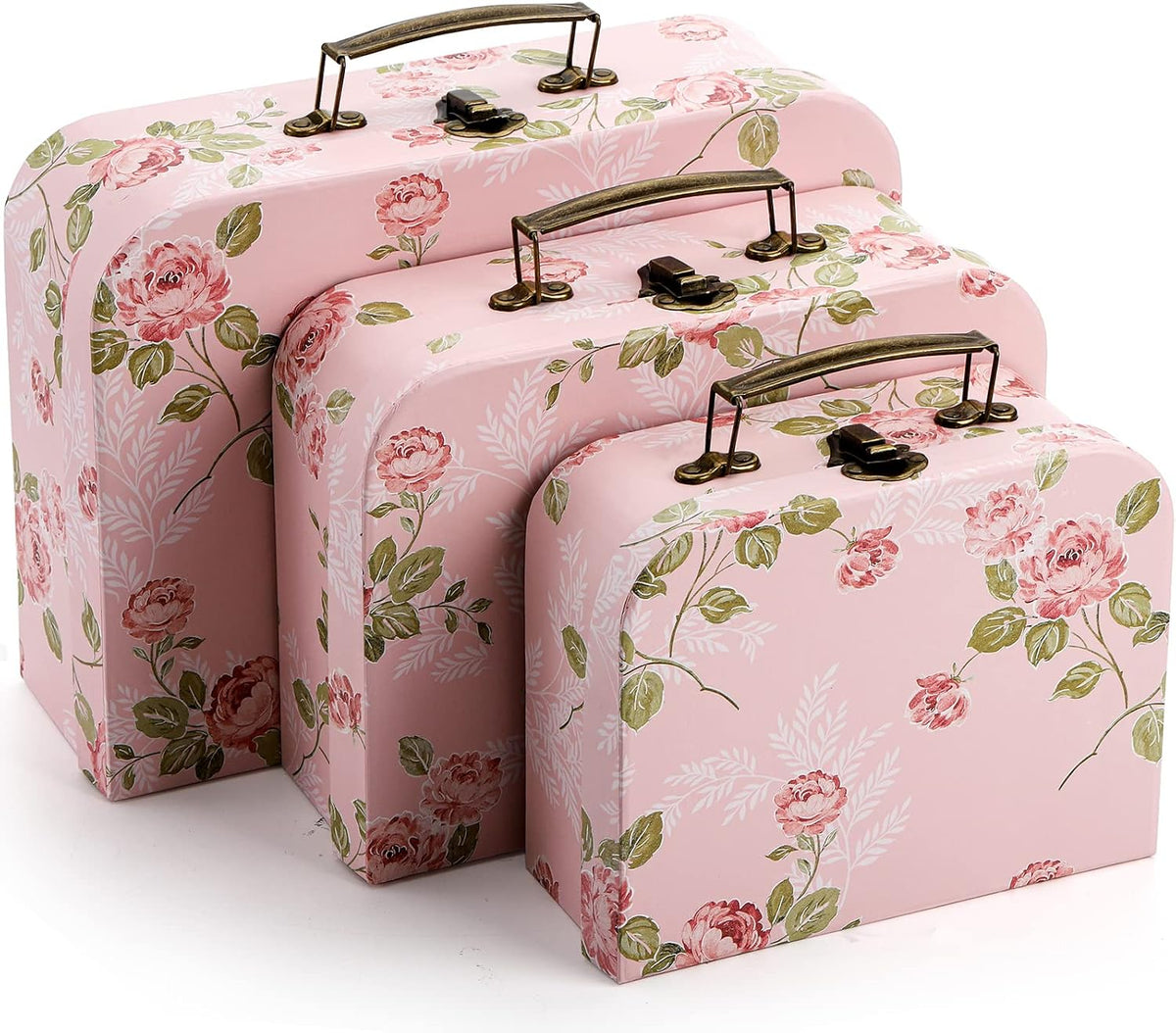 3 Pack Paperboard Suitcases Storage Box Decorative Storage Boxes Gift Boxes With Lids for Photo Storage Home Decoration, Wedding, Birthday, Anniversary, Pink