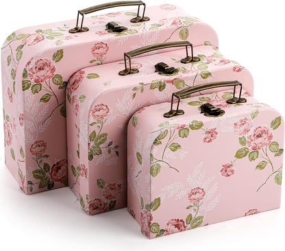 3 Pack Paperboard Suitcases Storage Box Decorative Storage Boxes Gift Boxes With Lids for Photo Storage Home Decoration, Wedding, Birthday, Anniversary, Pink