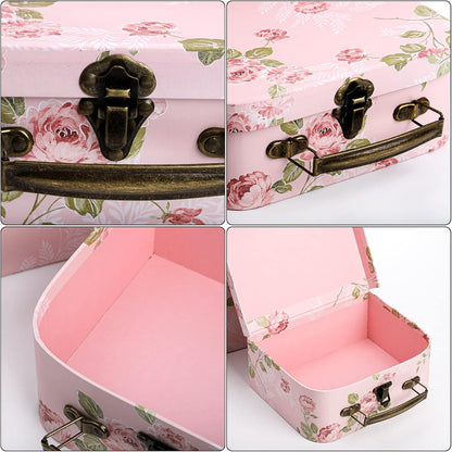 3 Pack Paperboard Suitcases Storage Box Decorative Storage Boxes Gift Boxes With Lids for Photo Storage Home Decoration, Wedding, Birthday, Anniversary, Pink